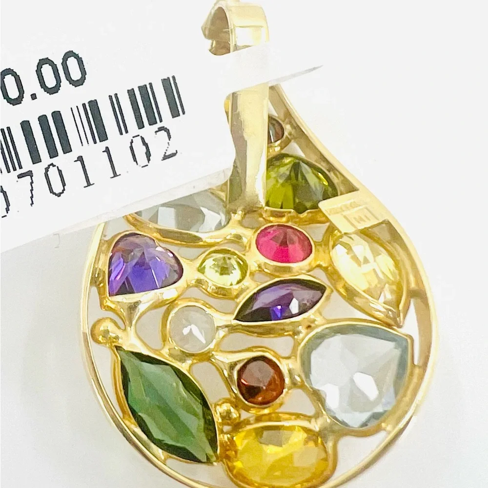 14K Yellow Gold (not plated) Colorful Gemstone Pendant - Picture 6 of 6